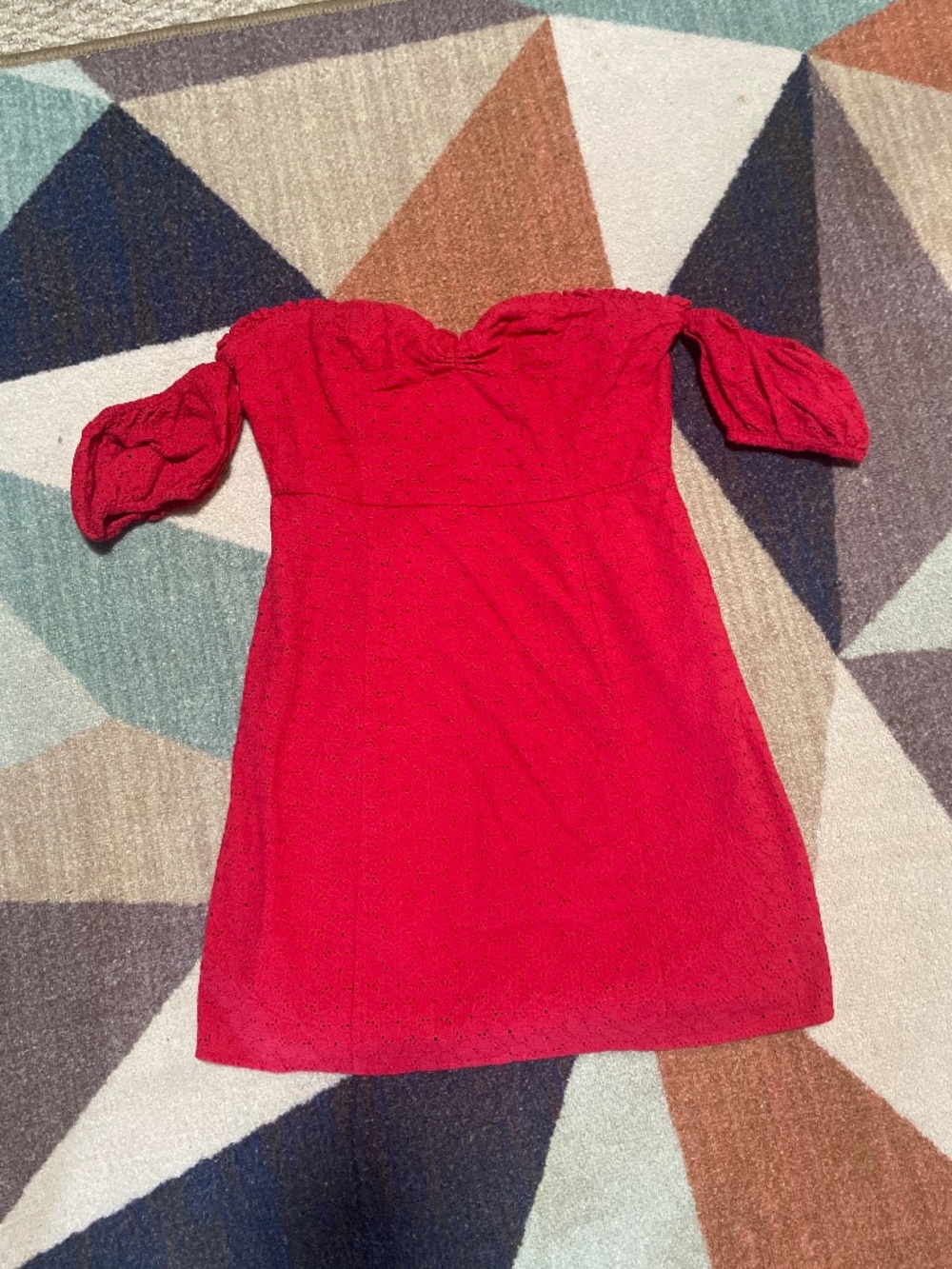 Red off shoulder forever 21 eyelet mini dress